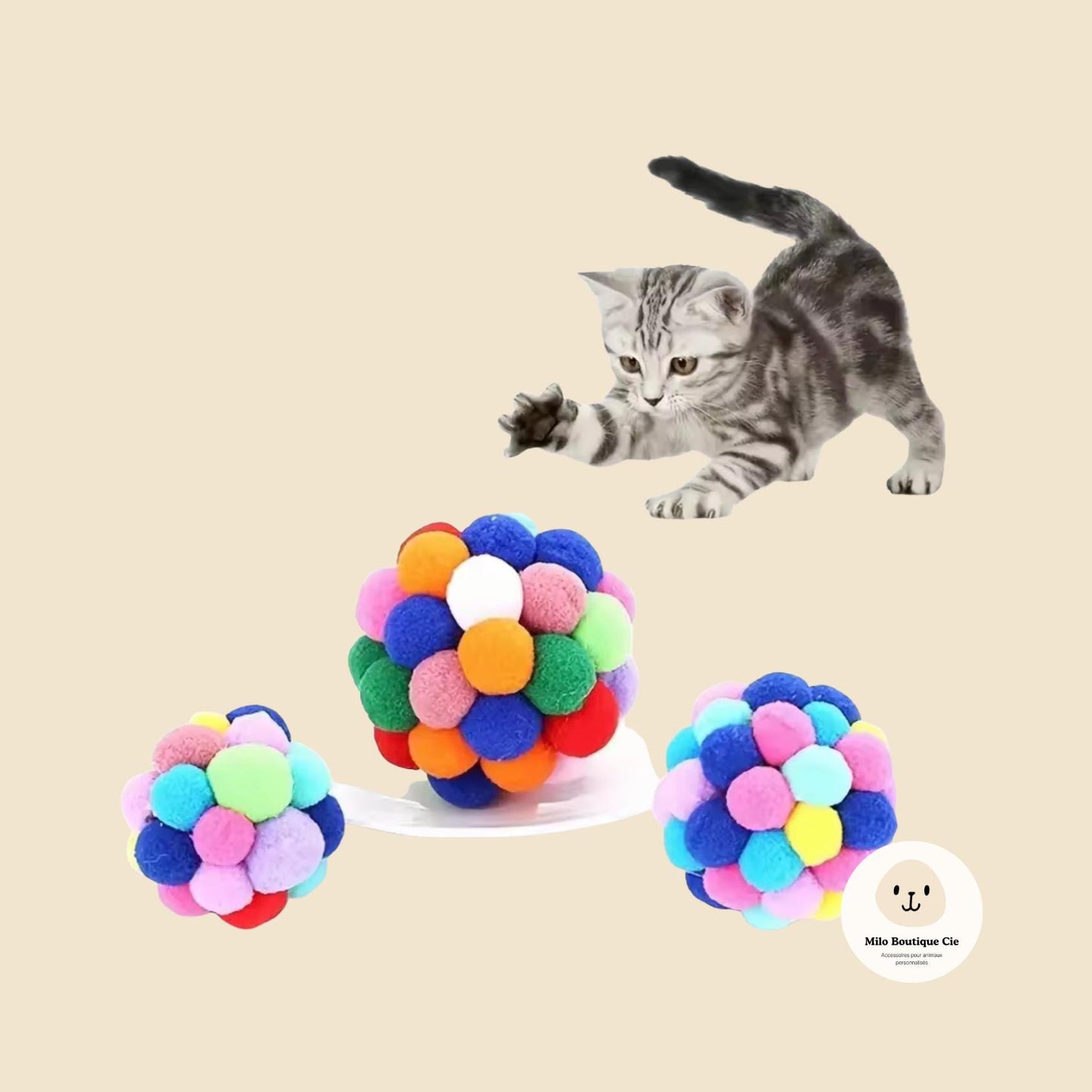 Boule en Peluche en Laine Colorée pour Chat – Jouet Doux et Amusant