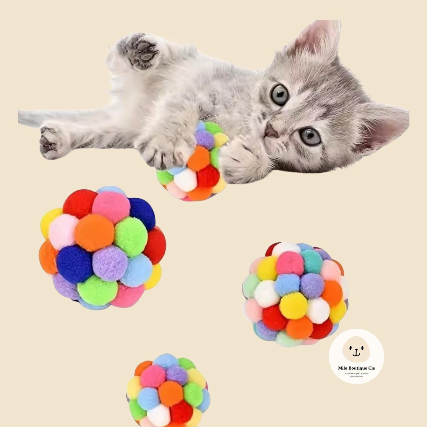 Boule en Peluche en Laine Colorée pour Chat – Jouet Doux et Amusant