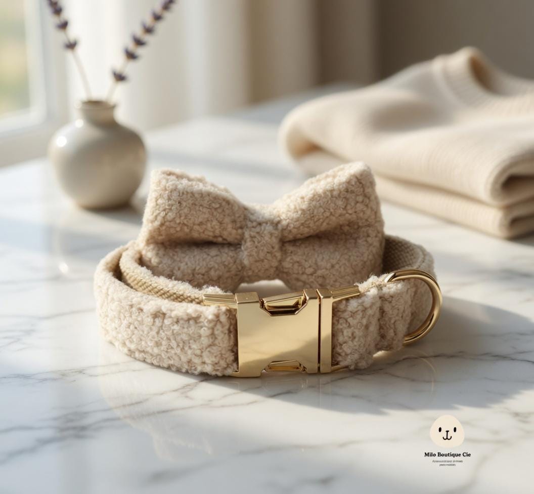 Collier Chien avec Nœud Personnalisable – Style Coordonné et Confortable